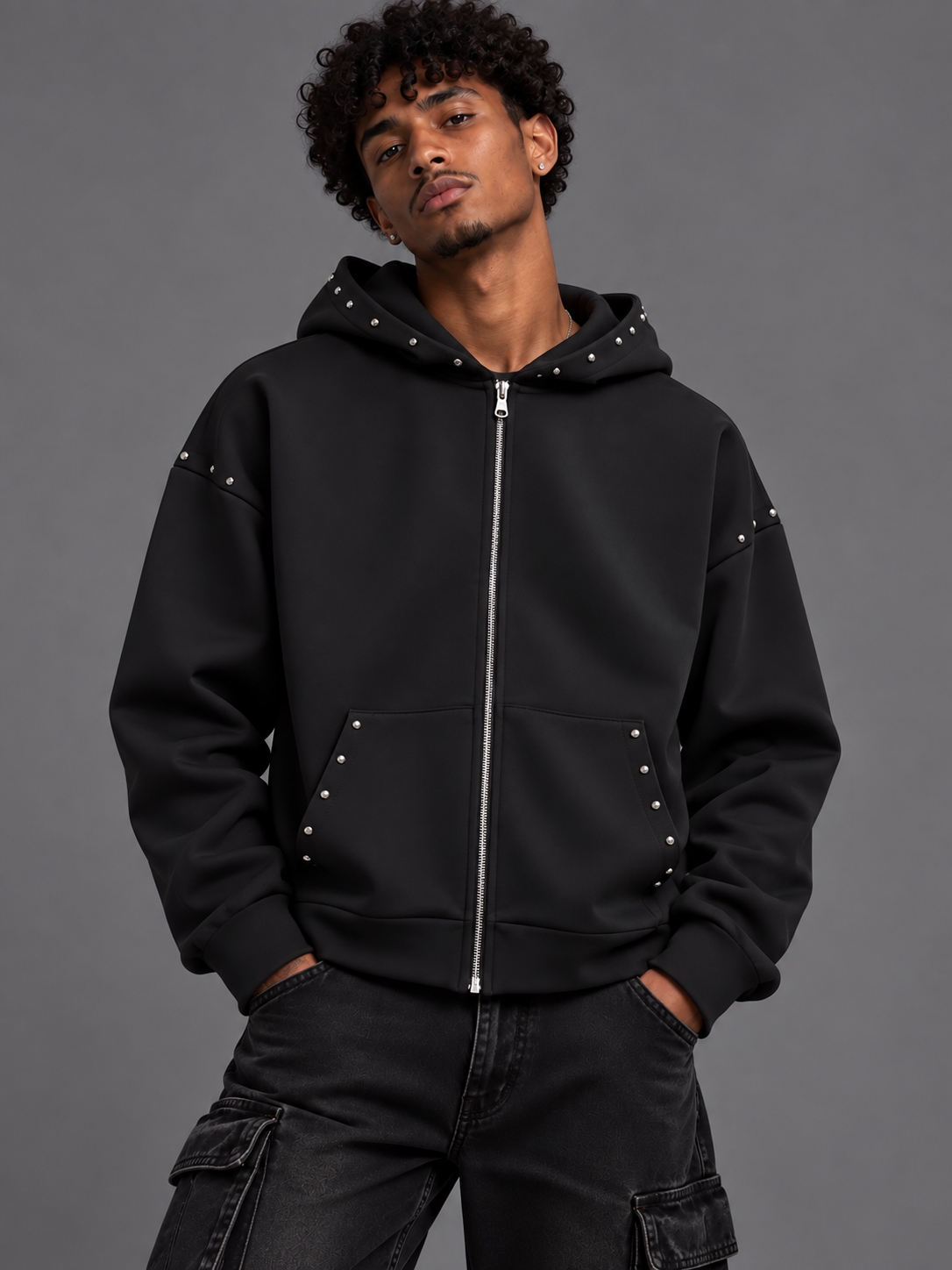 CHROME STUD ZIP HOODIE