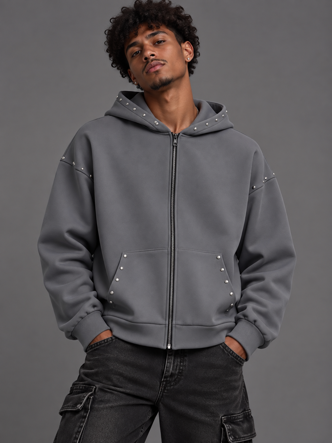 CHROME STUD ZIP HOODIE